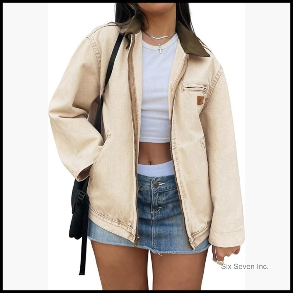 Cotton Denim Jacket With Zipper And Buttoned Cuffs